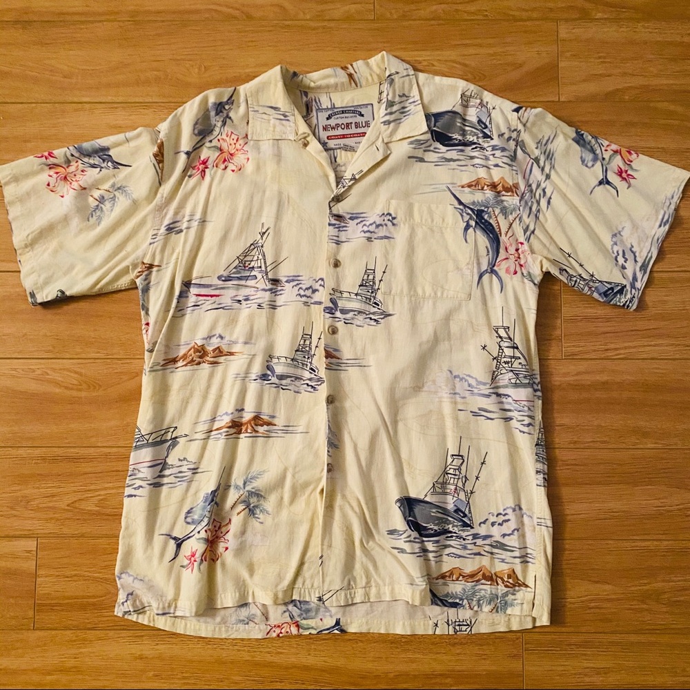 Newport Blue Mens Vintage Tropical Shirt Large